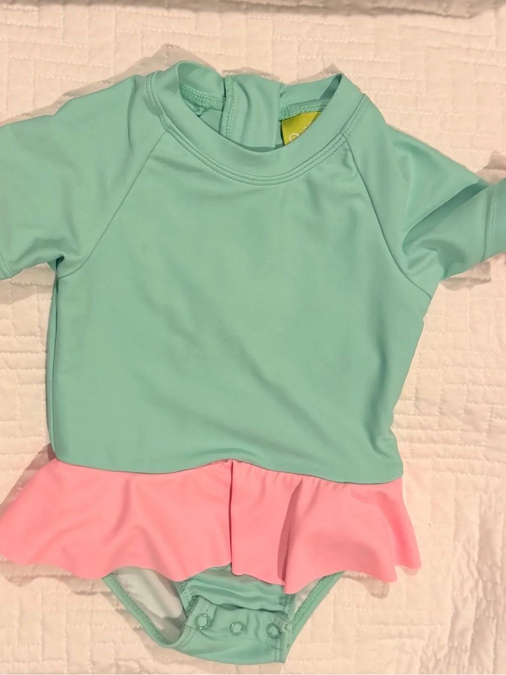 Classic Whimsy 12-18 Month One-Piece Aqua and Pink Swimsuit